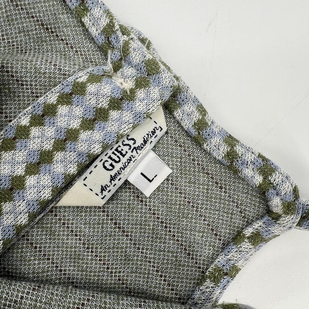 90s Vintage GUESS Houndstooth Cropped Knit Halter Top Green Blue Size L - Picture 3 of 5